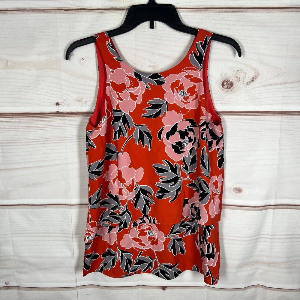Cooper & Ella Tank Top Womens XS Red Floral Layered Sleeveless Blouse Pullover